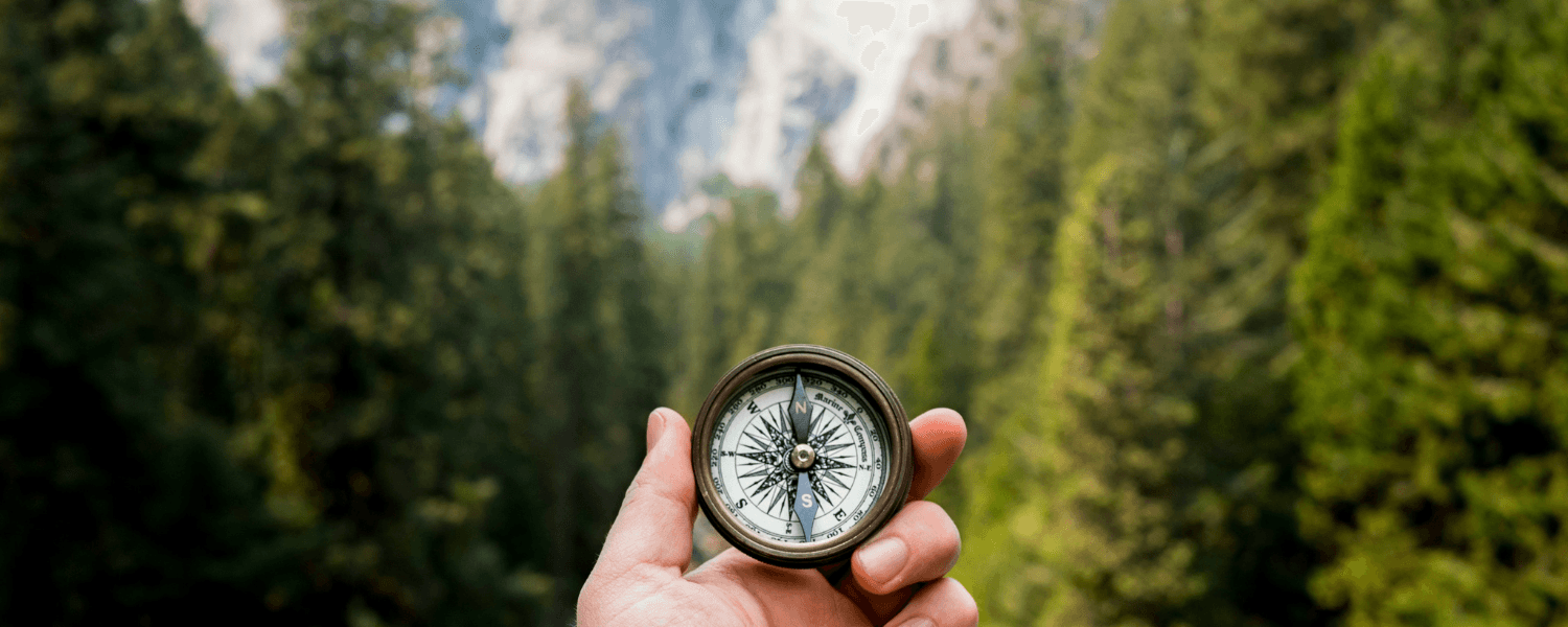 A hand holding a compass.